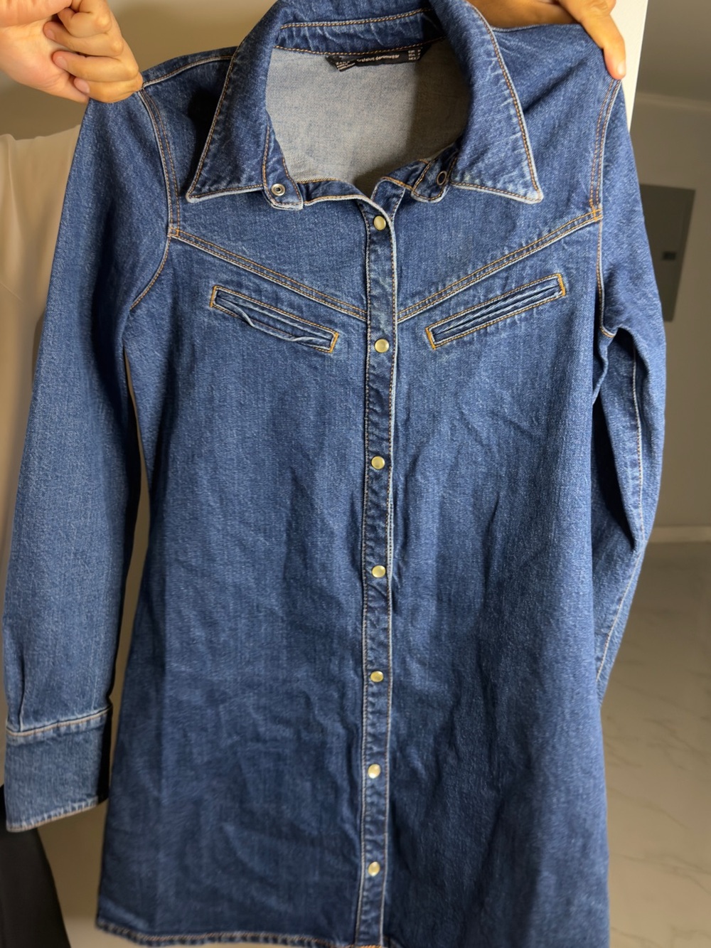 Mango Dark Blue Denim Long Sleeve Shirt Dress